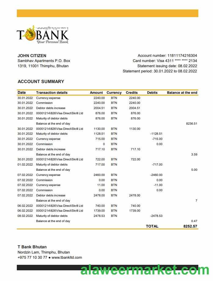 Bhutan T Bank Statement xls